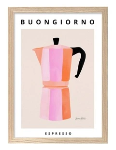Australian Made Espresso Buongiorno Print Wall Art Frame in Natural Oak
