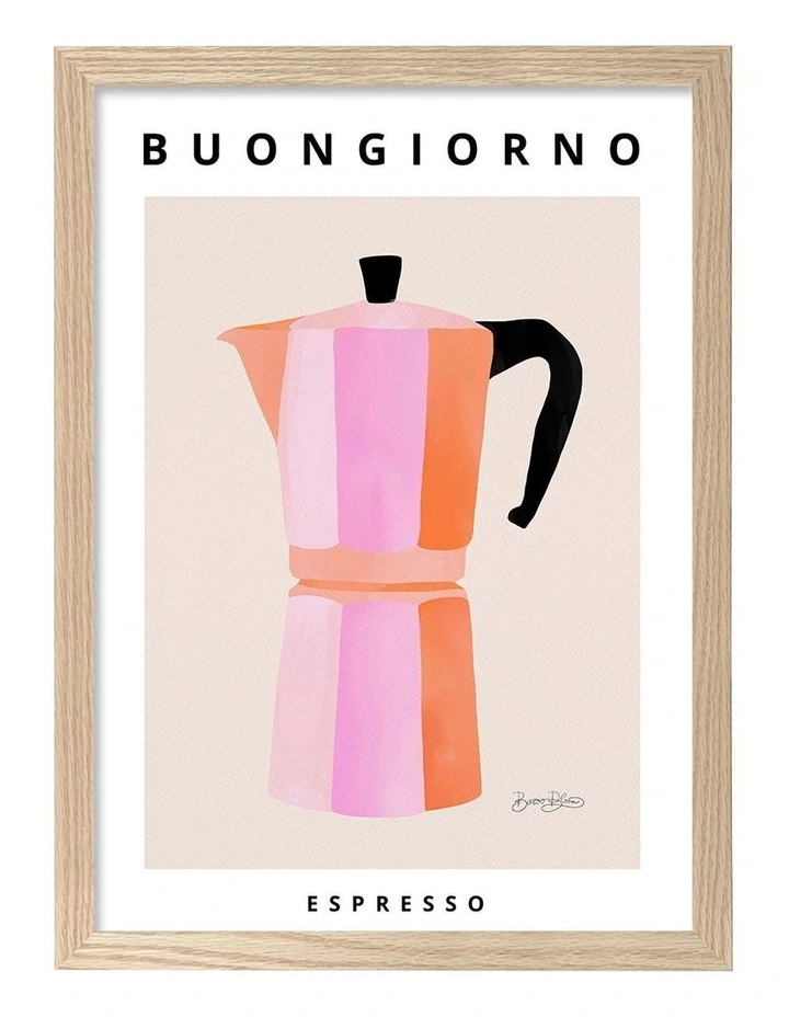Australian Made Espresso Buongiorno Print Wall Art Frame in Natural Oak image 1