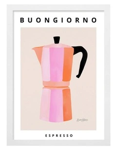 Australian Made Espresso Buongiorno Print Wall Art Frame in White