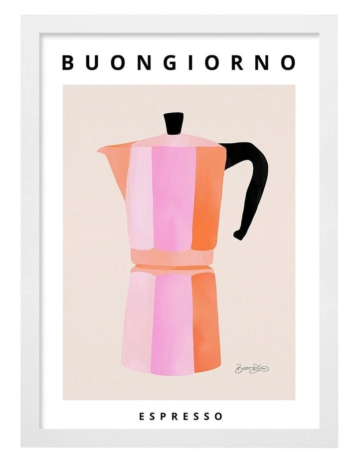 Australian Made Espresso Buongiorno Print Wall Art Frame in White image 1