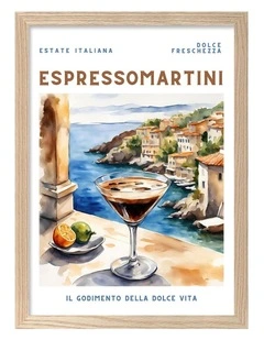 Australian Made Espresso Martini Print Wall Art Frame in Natural Oak