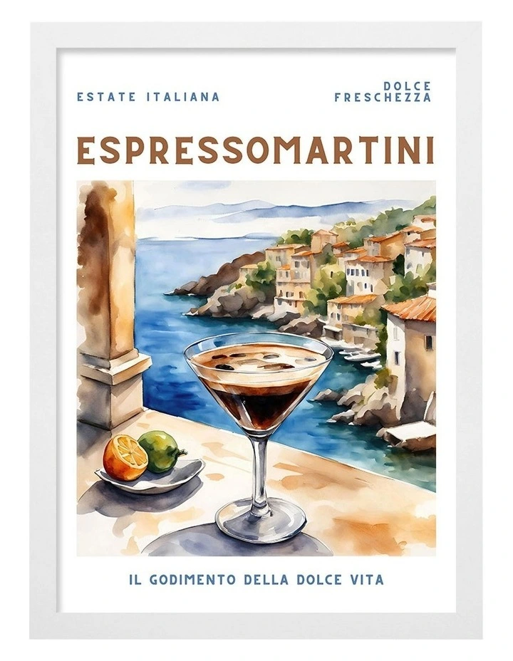 Australian Made Espresso Martini Print Wall Art Frame in White image 1