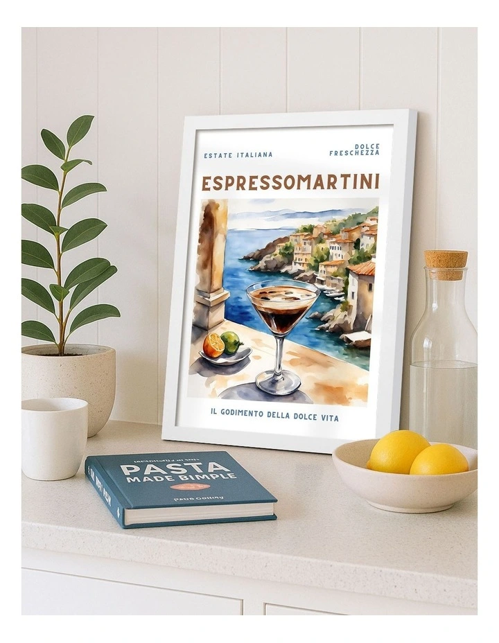 Australian Made Espresso Martini Print Wall Art Frame in White image 2