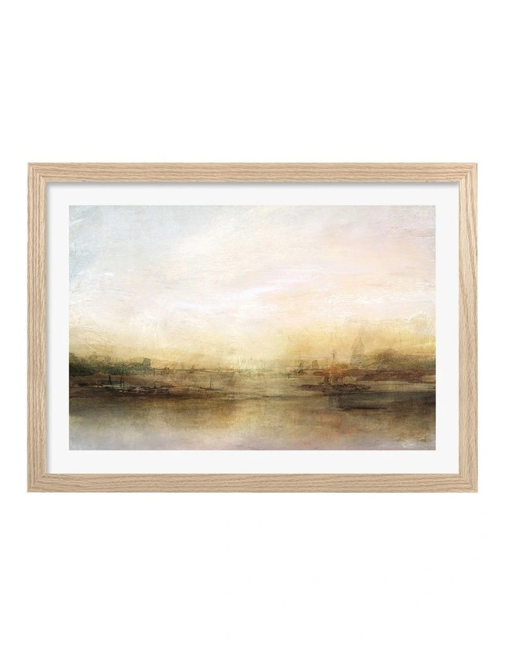 Australian Made Evening River Abstract Print Wall Art Frame in Natural Oak image 1