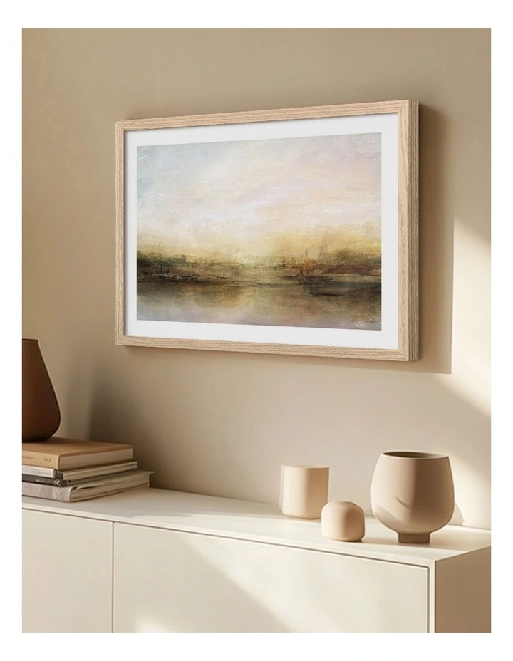 Australian Made Evening River Abstract Print Wall Art Frame in Natural Oak image 2