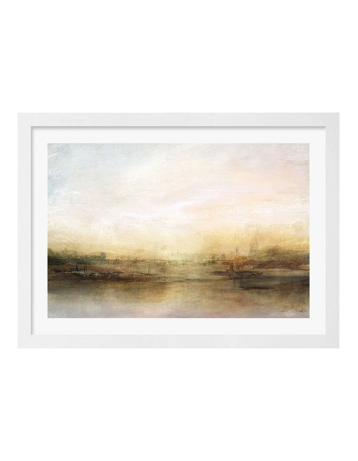Australian Made Evening River Abstract Print Wall Art Frame in White image 1
