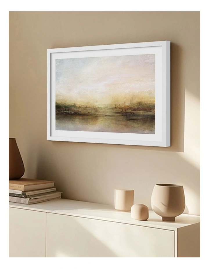 Australian Made Evening River Abstract Print Wall Art Frame in White image 2