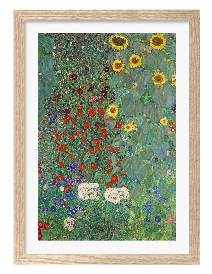 Australian Made Farm Garden Sunflowers Print Wall Art Frame in Natural Oak image 1