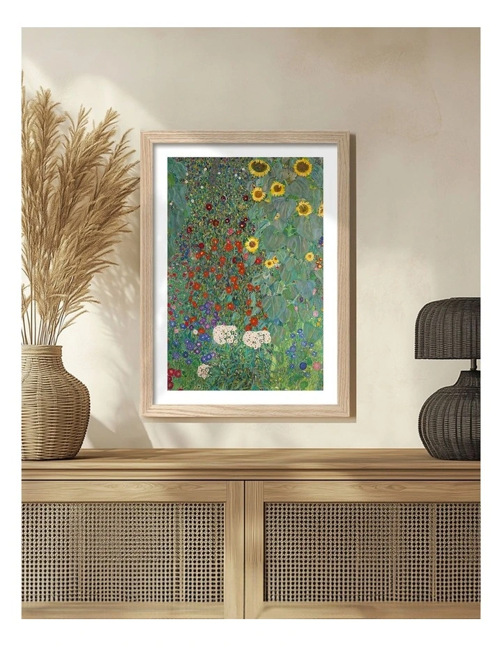 Australian Made Farm Garden Sunflowers Print Wall Art Frame in Natural Oak image 2