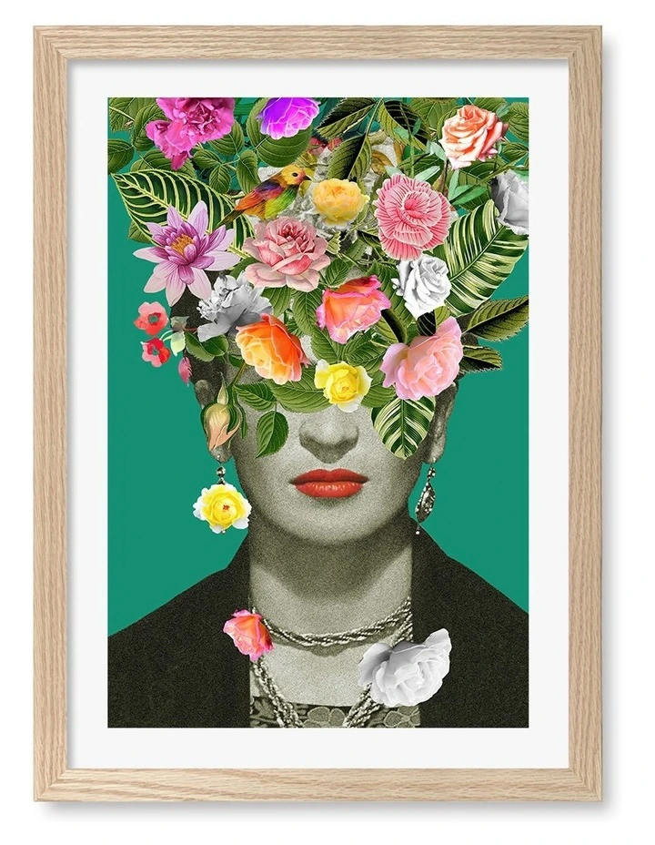 Australian Made Floral Frida Framed Print in Natural Oak image 1