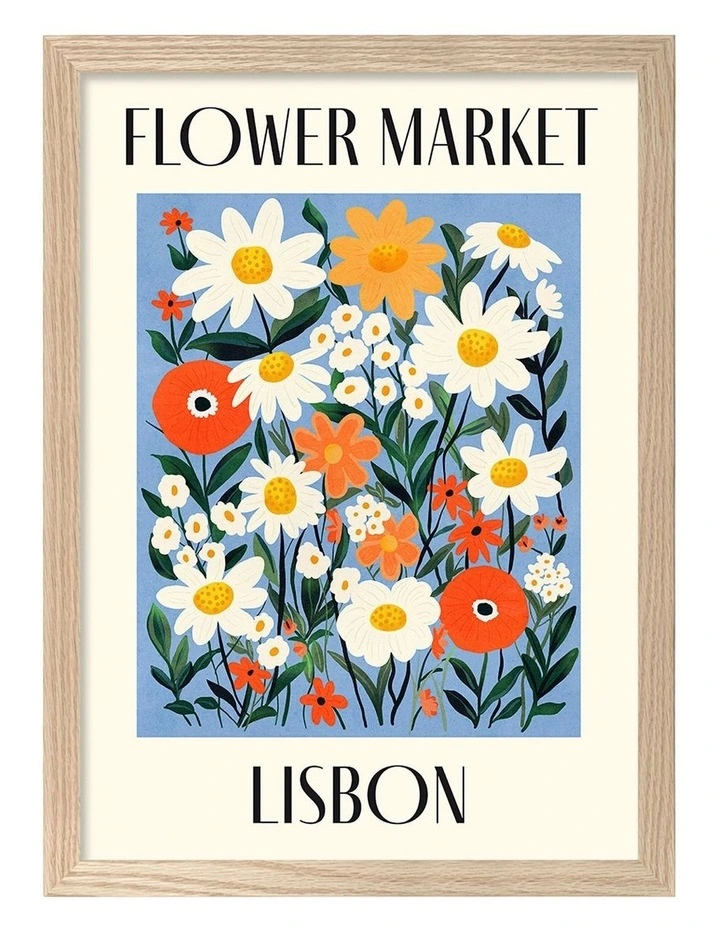 Australian Made Flower Market Lisbon Print in Natural Oak image 1