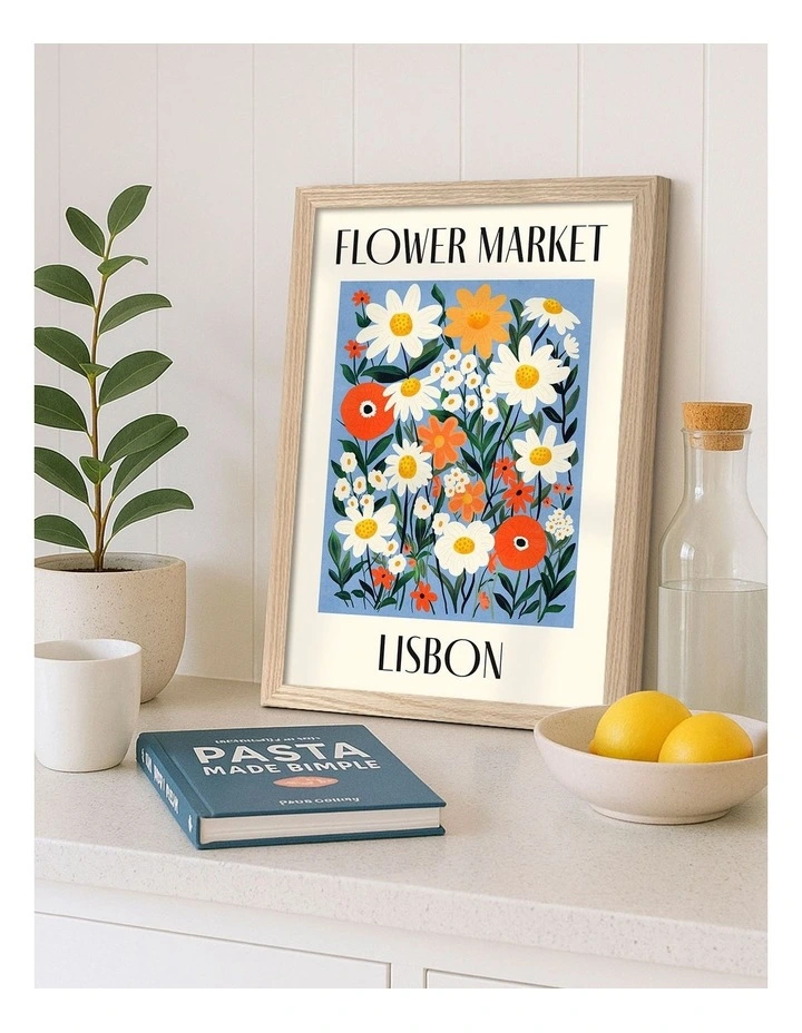 Australian Made Flower Market Lisbon Print in Natural Oak image 2