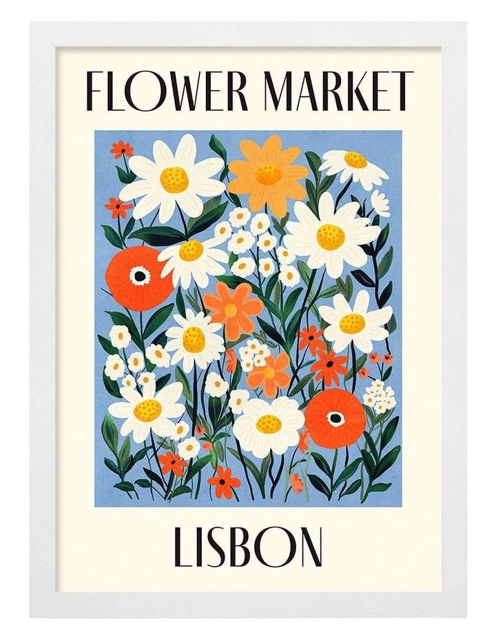 Australian Made Flower Market Lisbon Print in White image 1