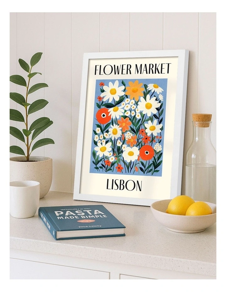 Australian Made Flower Market Lisbon Print in White image 2