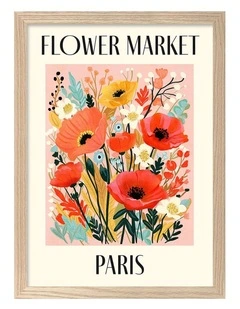 Australian Made Flower Market Paris Print in Natural Oak