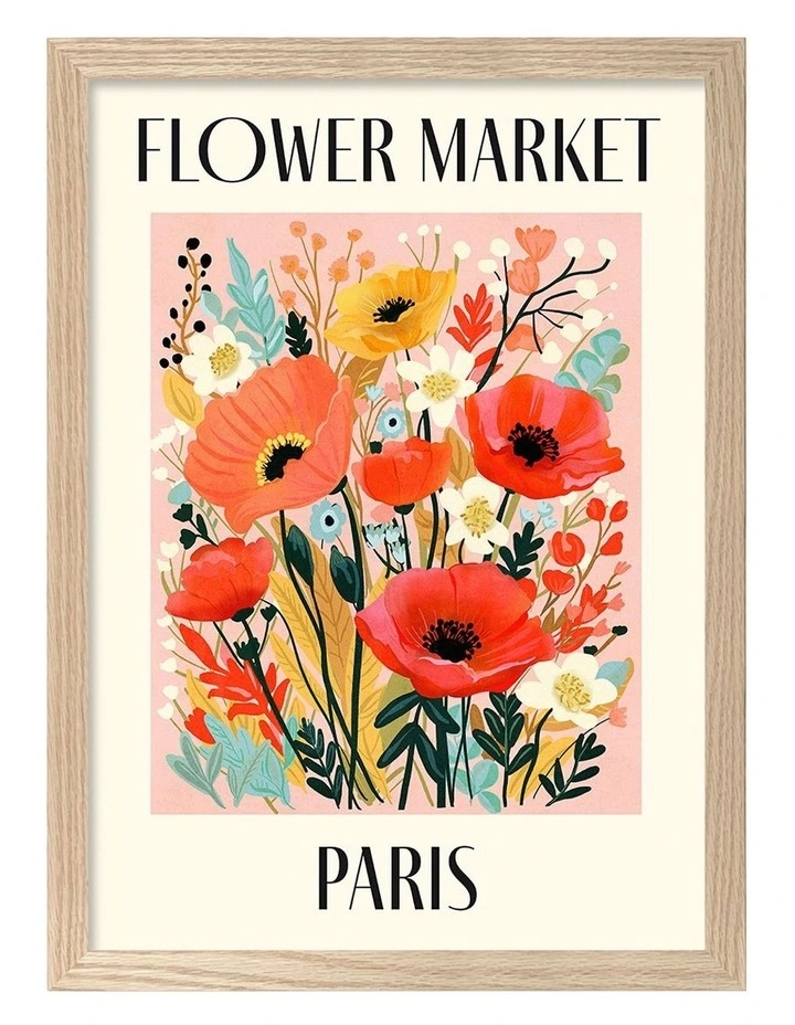 Australian Made Flower Market Paris Print in Natural Oak image 1