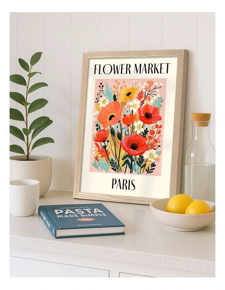 Australian Made Flower Market Paris Print in Natural Oak image 2