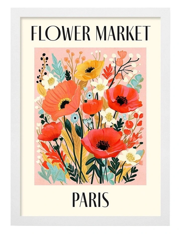 Australian Made Flower Market Paris Print in White image 1