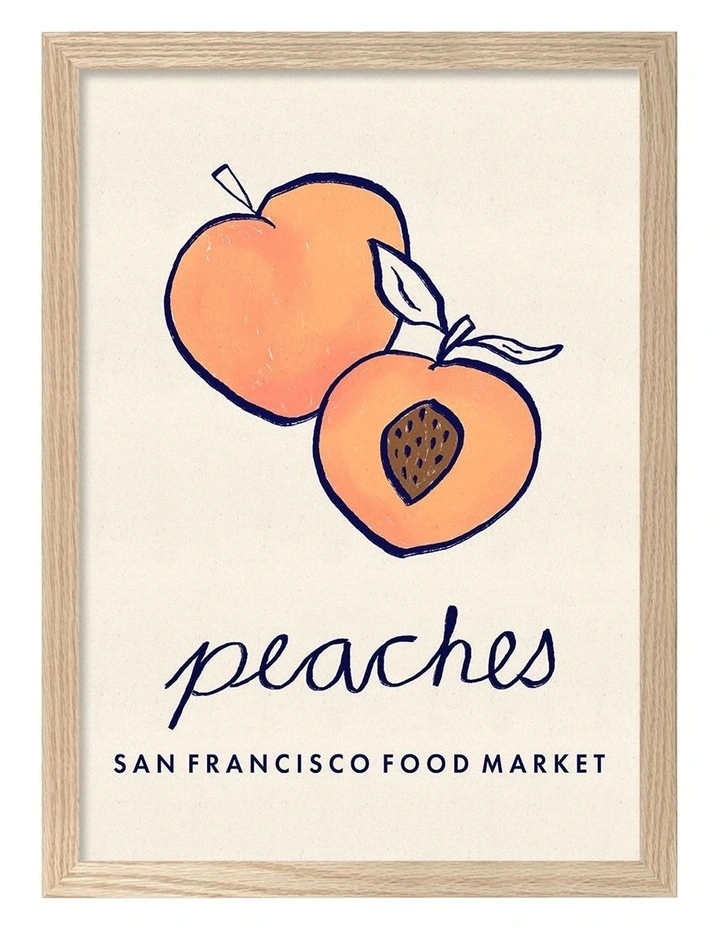 Australian Made Food Market Peaches Print in Natural Oak image 1