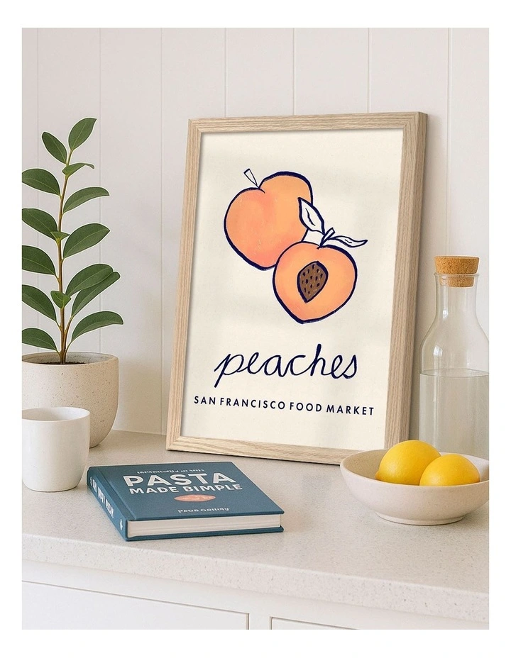 Australian Made Food Market Peaches Print in Natural Oak image 2
