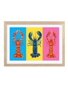 Australian Made Lobster Langoustines Print Frame in Natural Oak