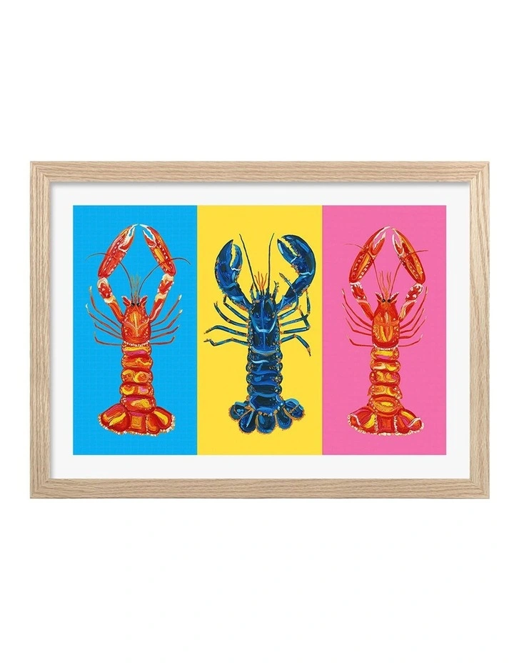 Australian Made Lobster Langoustines Print Frame in Natural Oak image 1