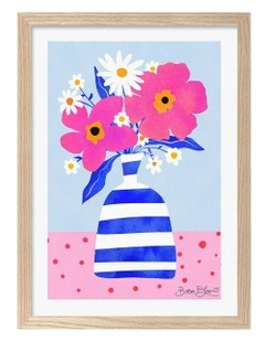 Australian Made Maximalist Flowers Print Frame in Natural Oak