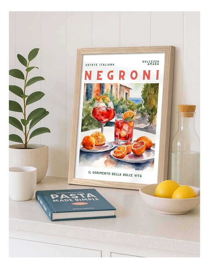 Negroni Cocktail Print Frame in Natural Oak image 2