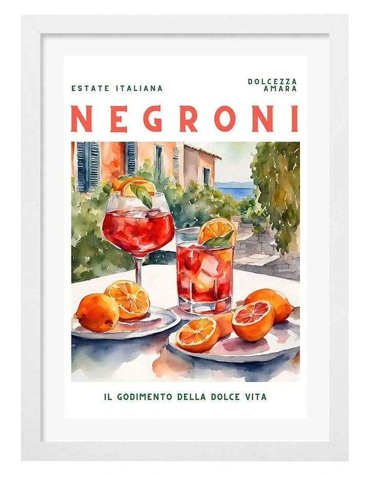 Negroni Cocktail Print Frame in White image 1