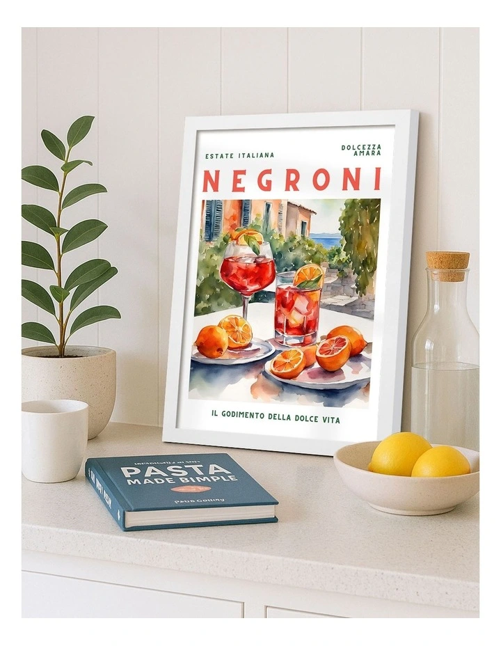 Negroni Cocktail Print Frame in White image 2