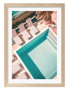 Australian Made Striped Pool Print Frame in Natural Oak