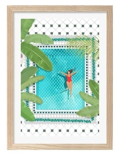 Australian Made Riad Pool Print Frame in Natural Oak