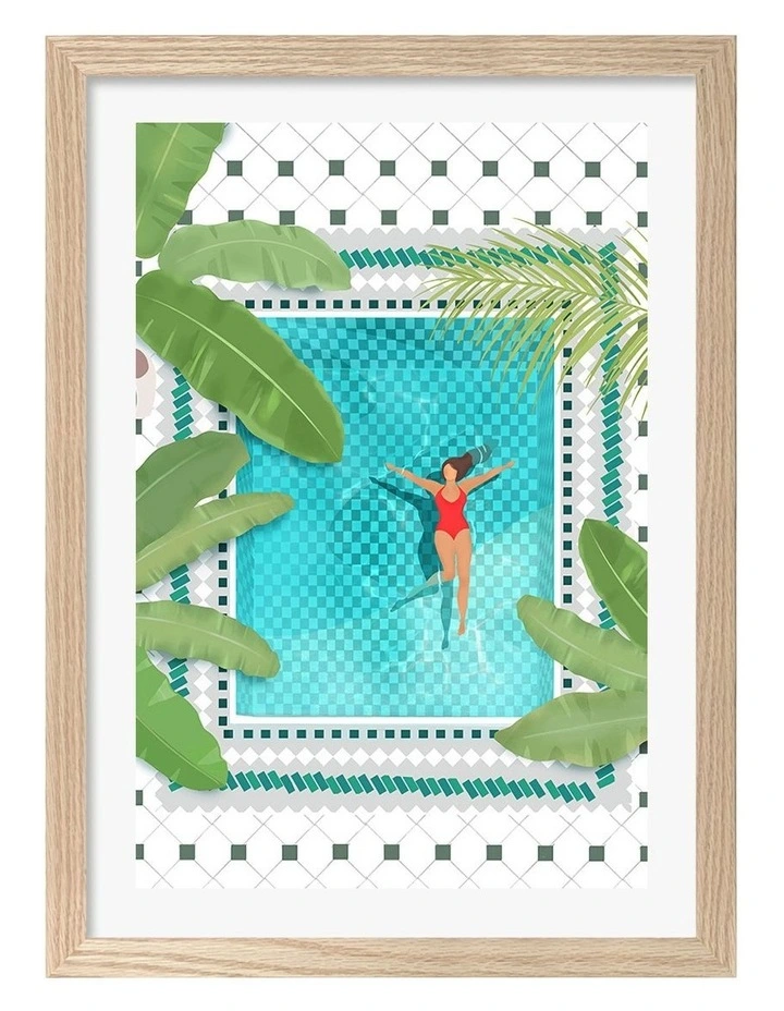 Australian Made Riad Pool Print Frame in Natural Oak image 1