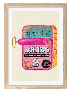 Sardines Tin Can Print Frame in Natural Oak