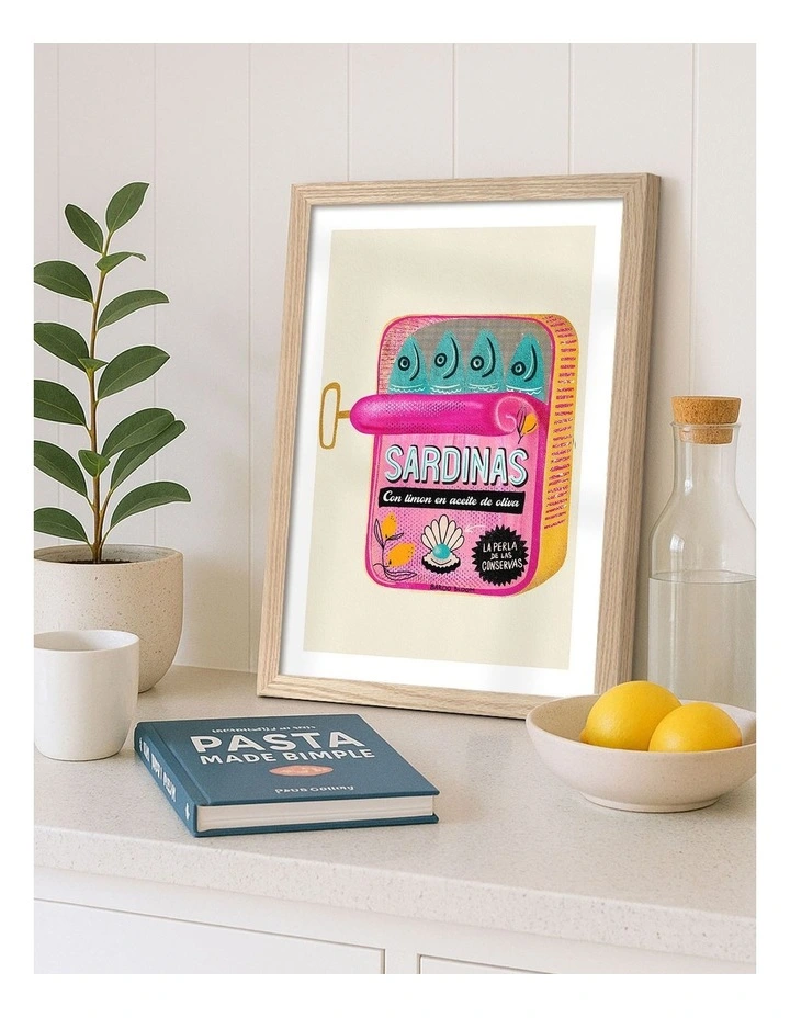 Sardines Tin Can Print Frame in Natural Oak image 2