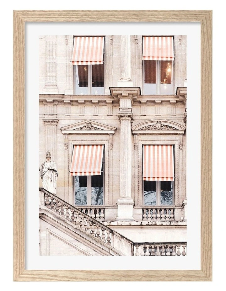 Striped Paris Awning Print Frame in Natural Oak image 1