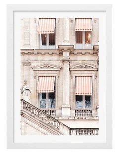 Striped Paris Awning Framed Print in White