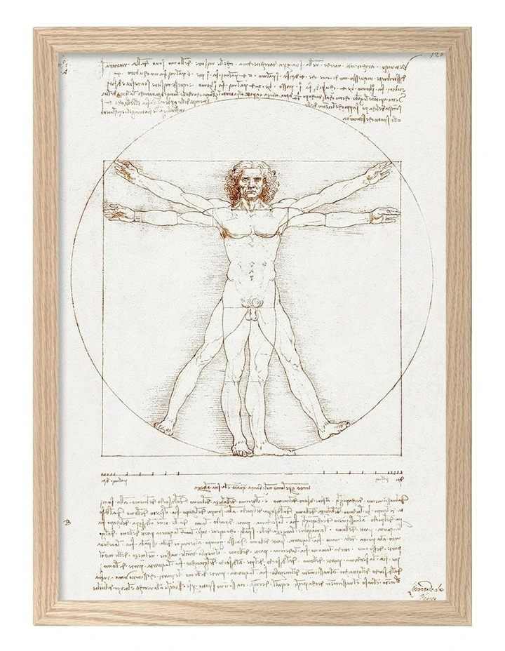 Vitruvian Man Print Frame in Natural Oak image 1