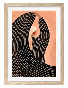 Black Dress Print Frame in Natural Oak