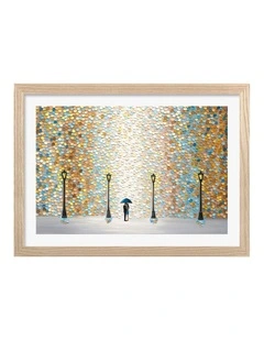 Australian Made Kiss Under Rain Art Print Frame in Natural