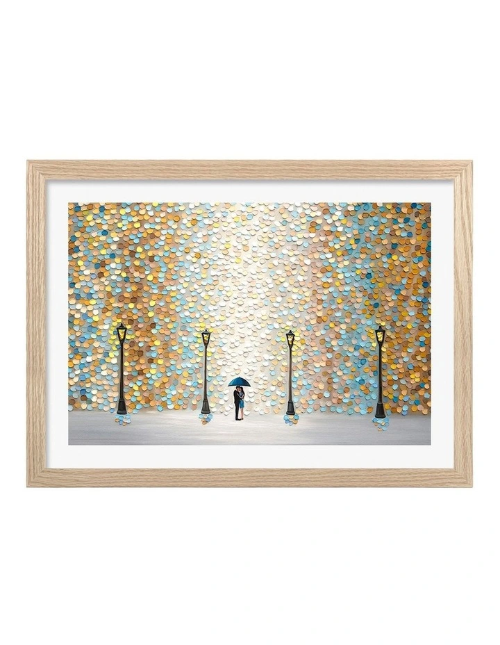 Australian Made Kiss Under Rain Art Print Frame in Natural image 1