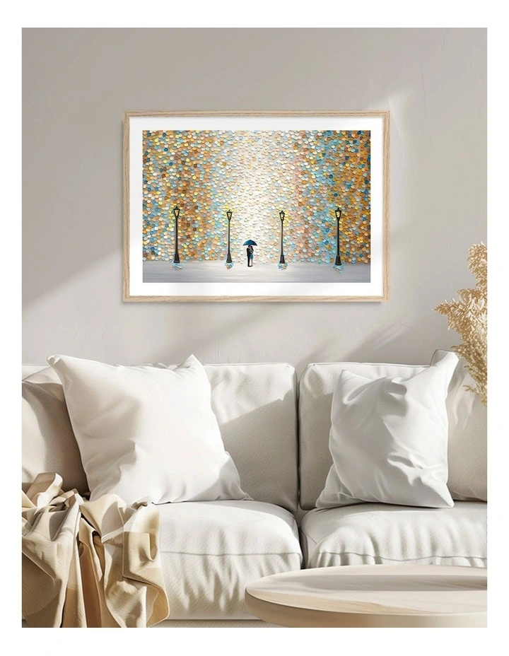 Australian Made Kiss Under Rain Art Print Frame in Natural image 2