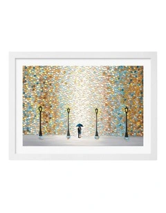 Australian Made Kiss Under Rain Art Print Frame in White