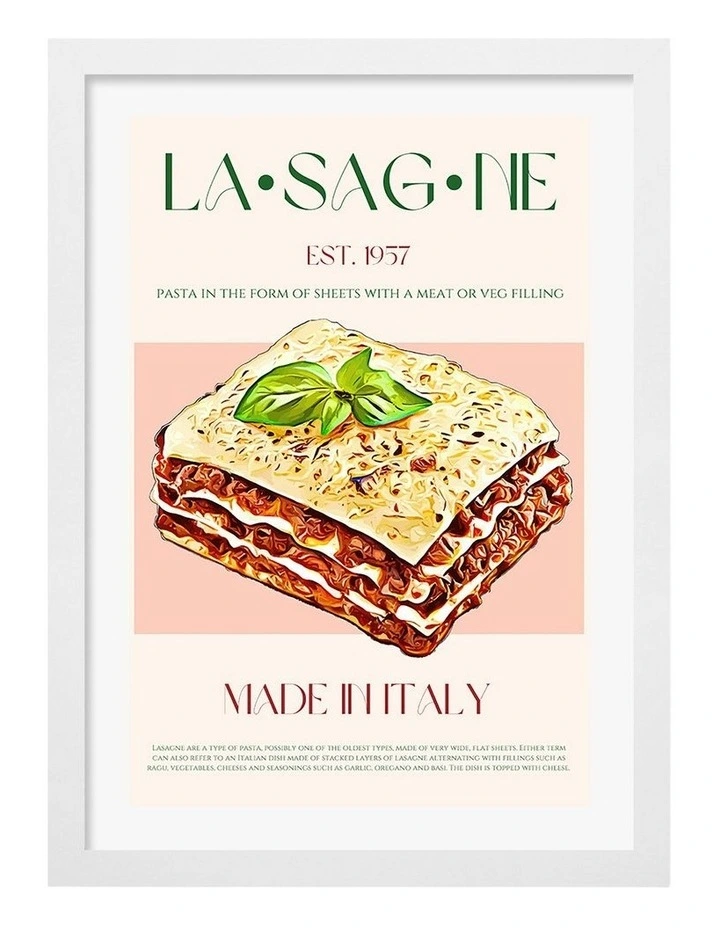 Australian Made Layers of Lasagna Art Print Frame in White image 1