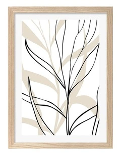 Australian Made Lively Line Leaves Art Print Frame in Natural