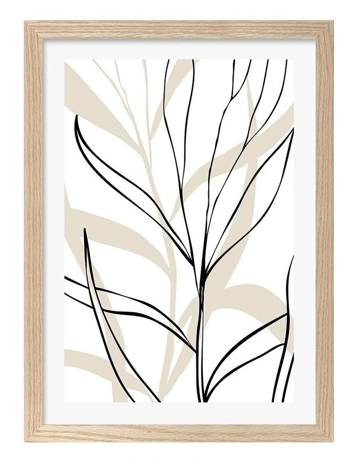 Australian Made Lively Line Leaves Art Print Frame in Natural image 1