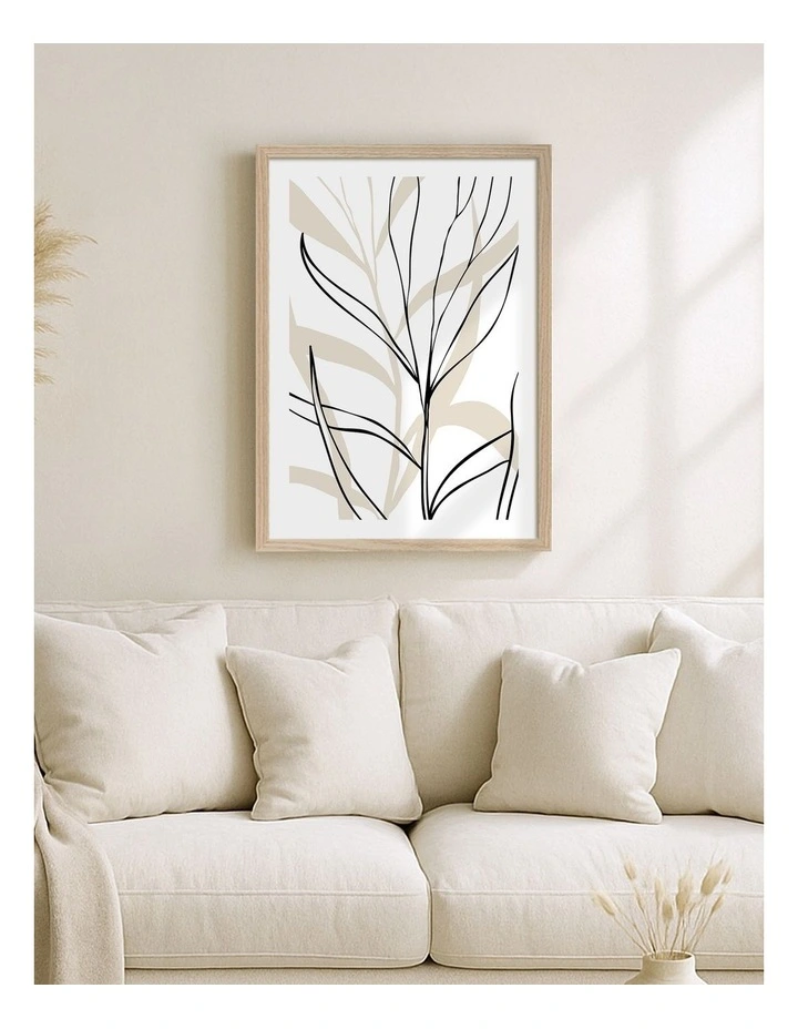Australian Made Lively Line Leaves Art Print Frame in Natural image 2