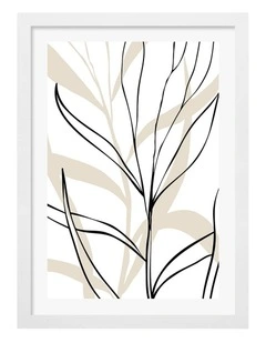 Australian Made Lively Line Leaves Art Print Frame in White