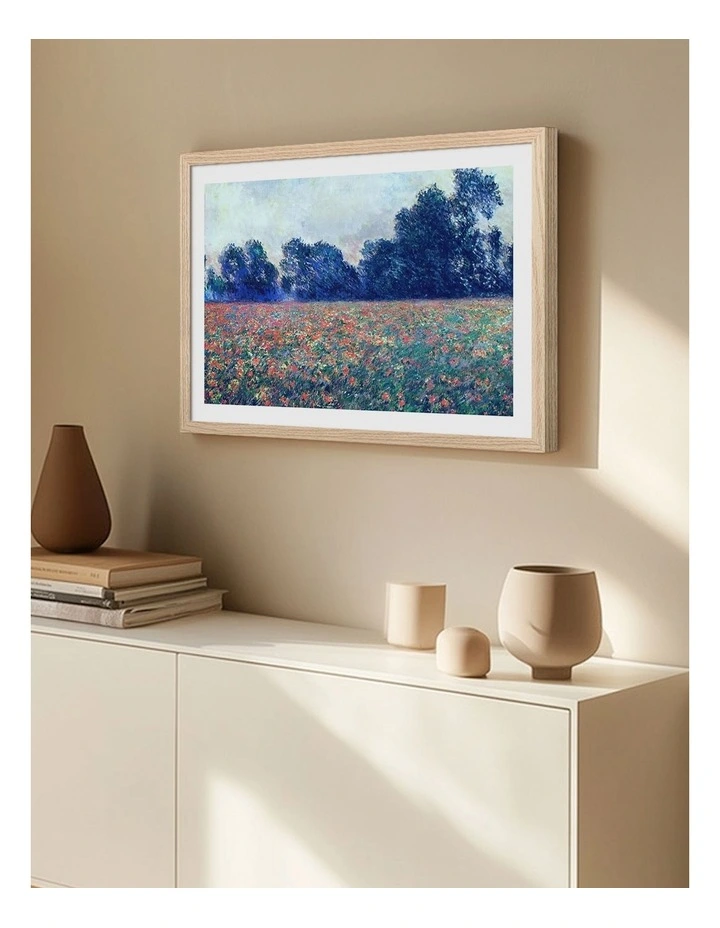 Australian Made Poppy Field Art Print Natural Frame image 2