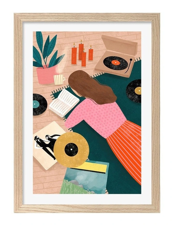 Australian Made Record Playing Art Print Natural Frame image 1